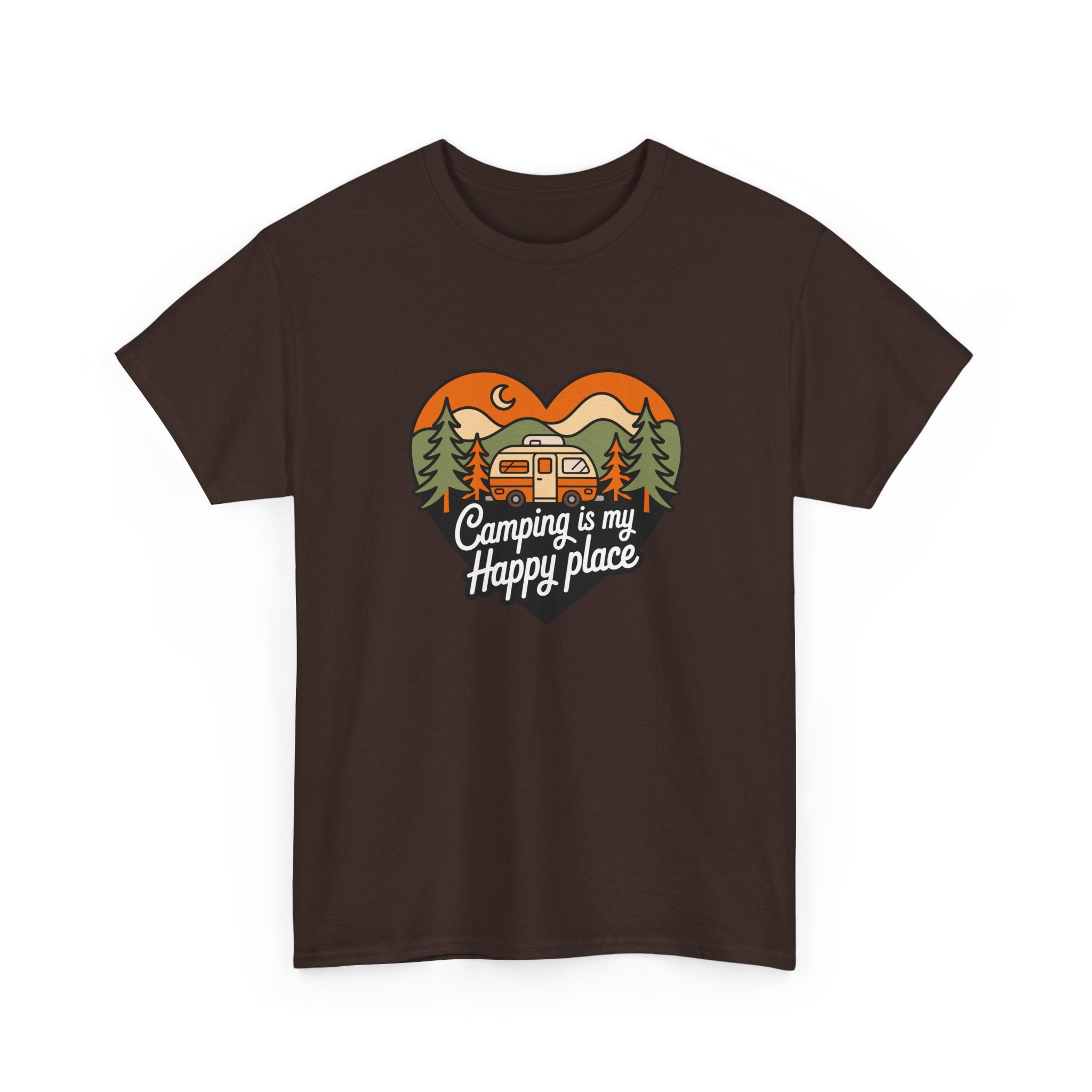 Camping Is My Happy Place T-Shirt — Heart Camper Graphic Tee for Outdoor Lovers