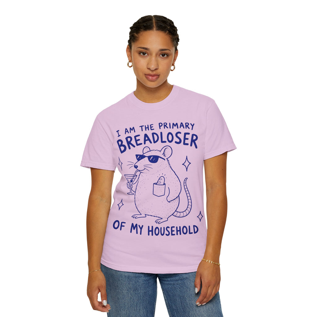 Breadloser T-Shirt — "I Am the Primary Breadloser of My Household" Cartoon Rat Tee