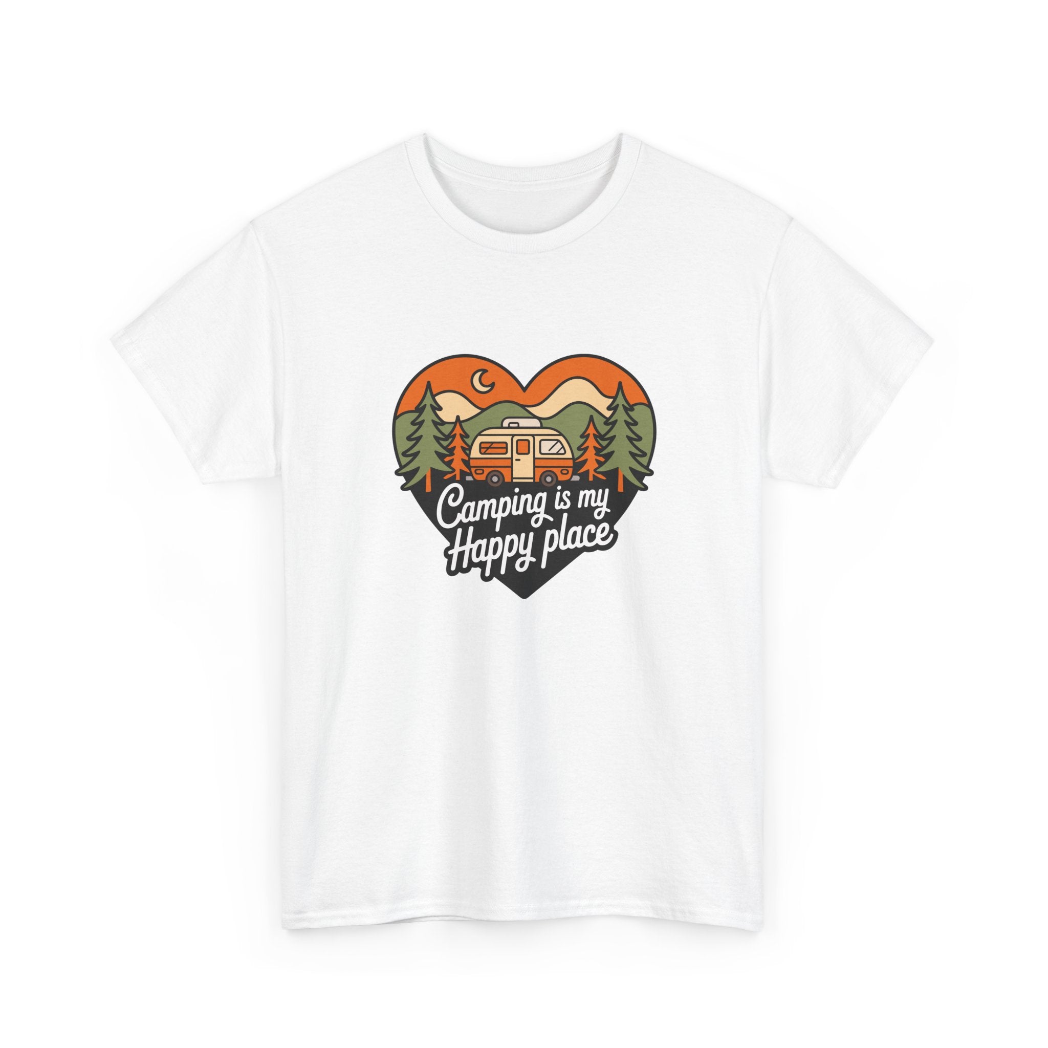 Camping Is My Happy Place T-Shirt — Heart Camper Graphic Tee for Outdoor Lovers