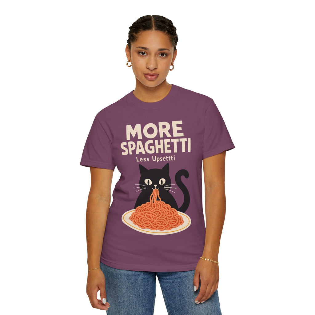 More Spaghetti Cat T‑Shirt — Cute Black Cat Eating Pasta Graphic Tee