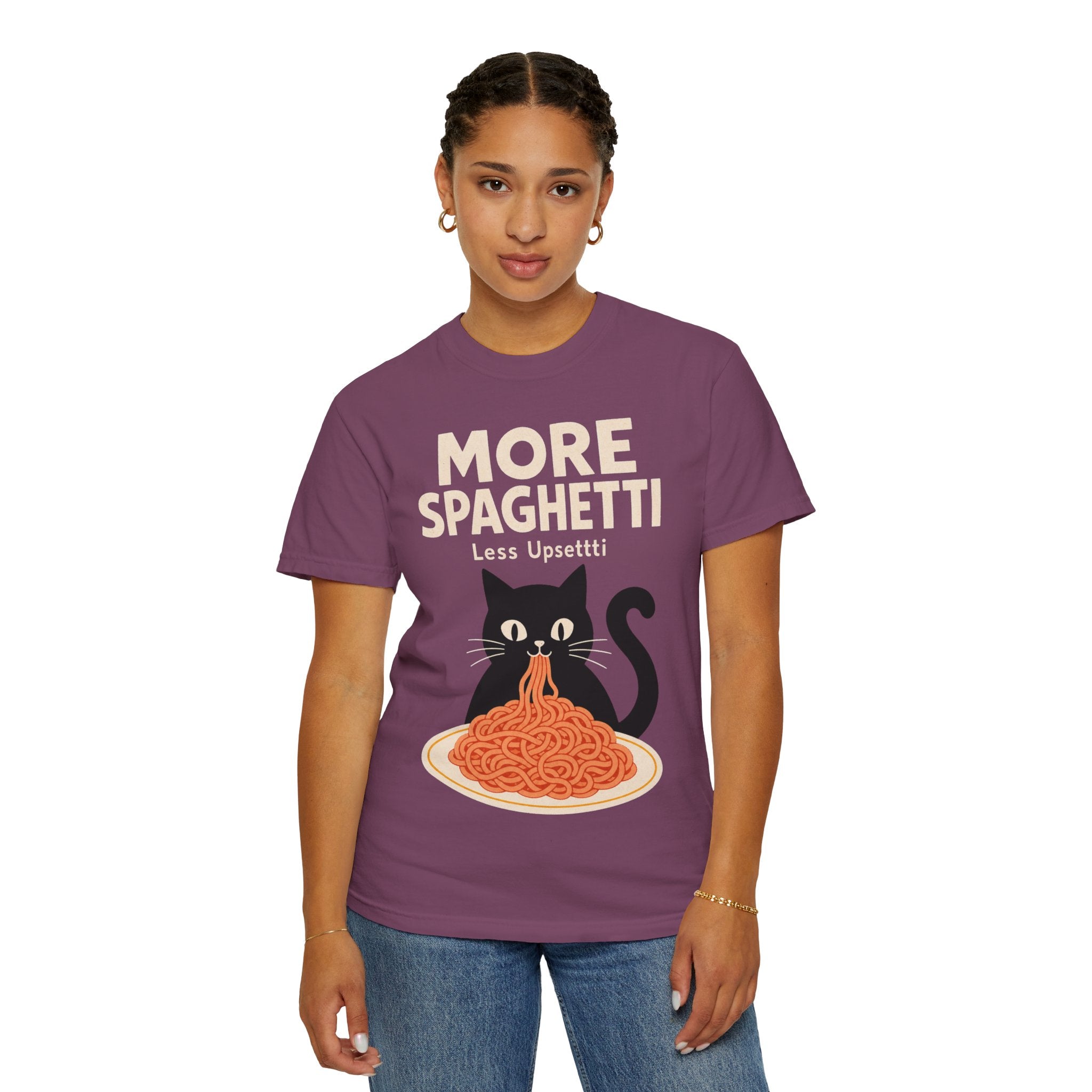 More Spaghetti Cat T‑Shirt — Cute Black Cat Eating Pasta Graphic Tee