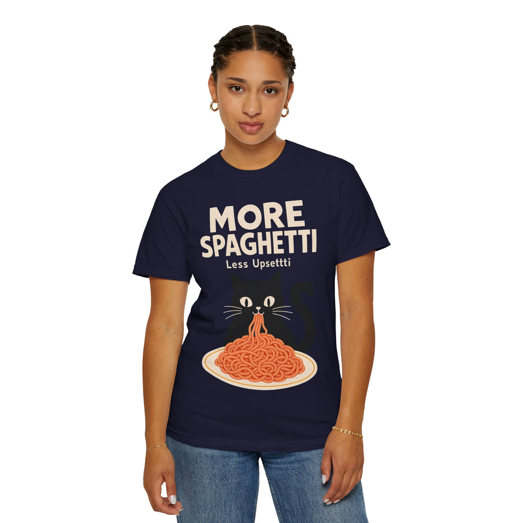 More Spaghetti Cat T‑Shirt — Cute Black Cat Eating Pasta Graphic Tee