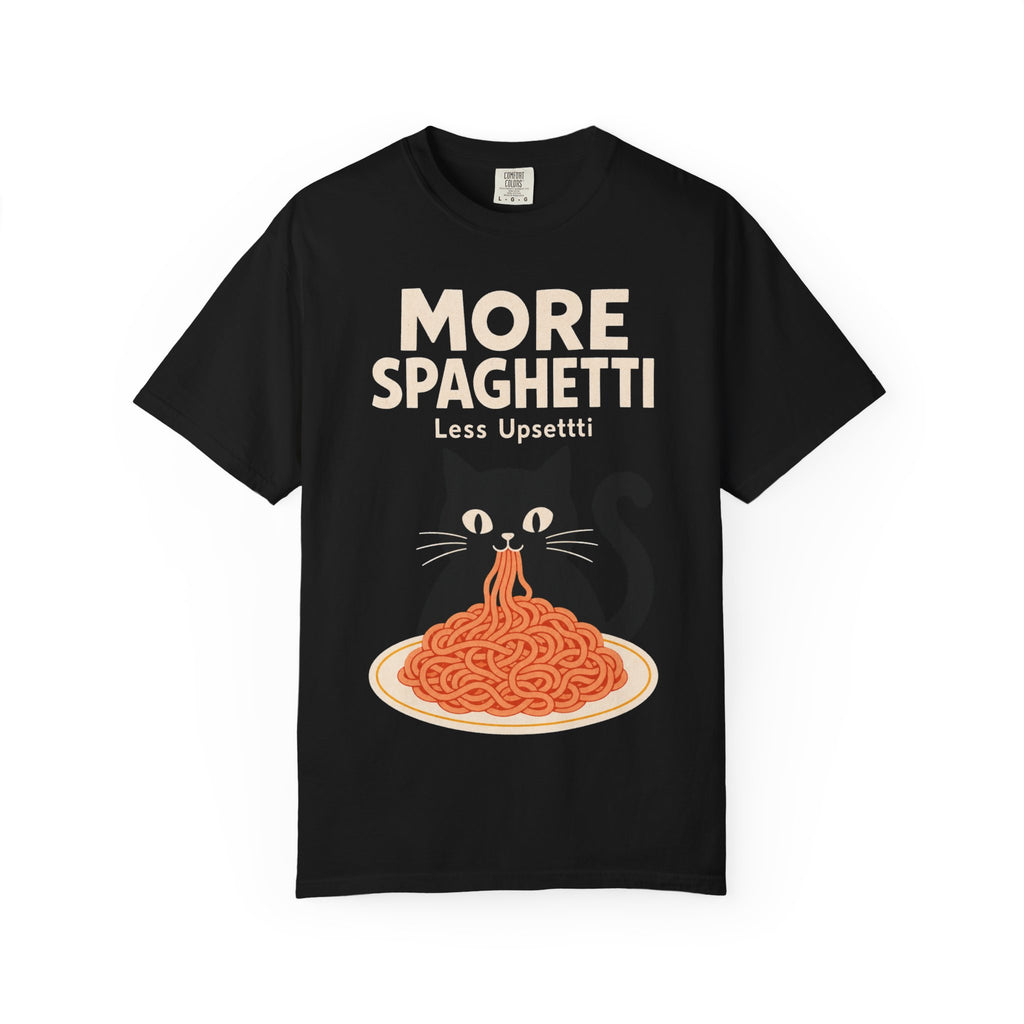More Spaghetti Cat T‑Shirt — Cute Black Cat Eating Pasta Graphic Tee
