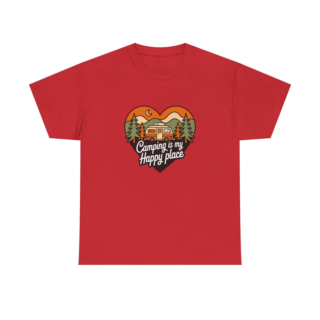 Camping Is My Happy Place T-Shirt — Heart Camper Graphic Tee for Outdoor Lovers