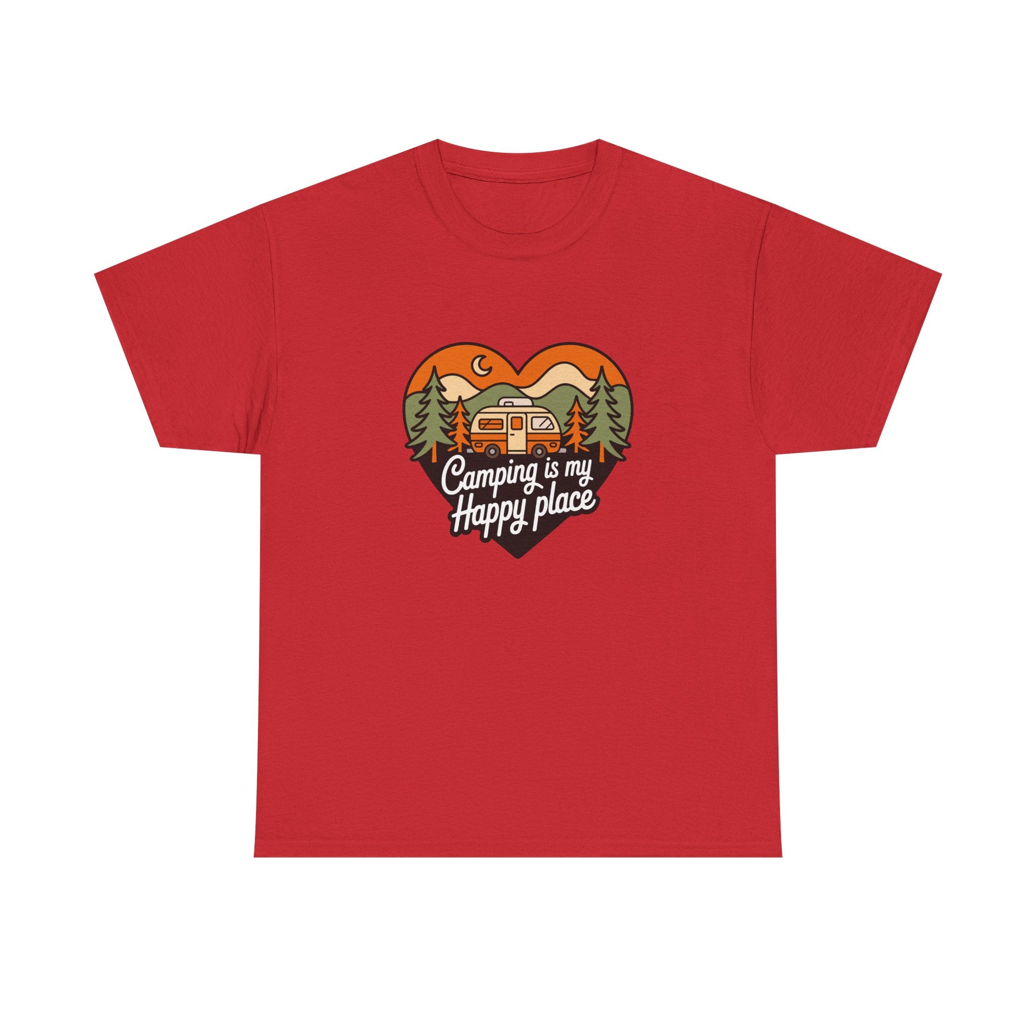 Camping Is My Happy Place T-Shirt — Heart Camper Graphic Tee for Outdoor Lovers