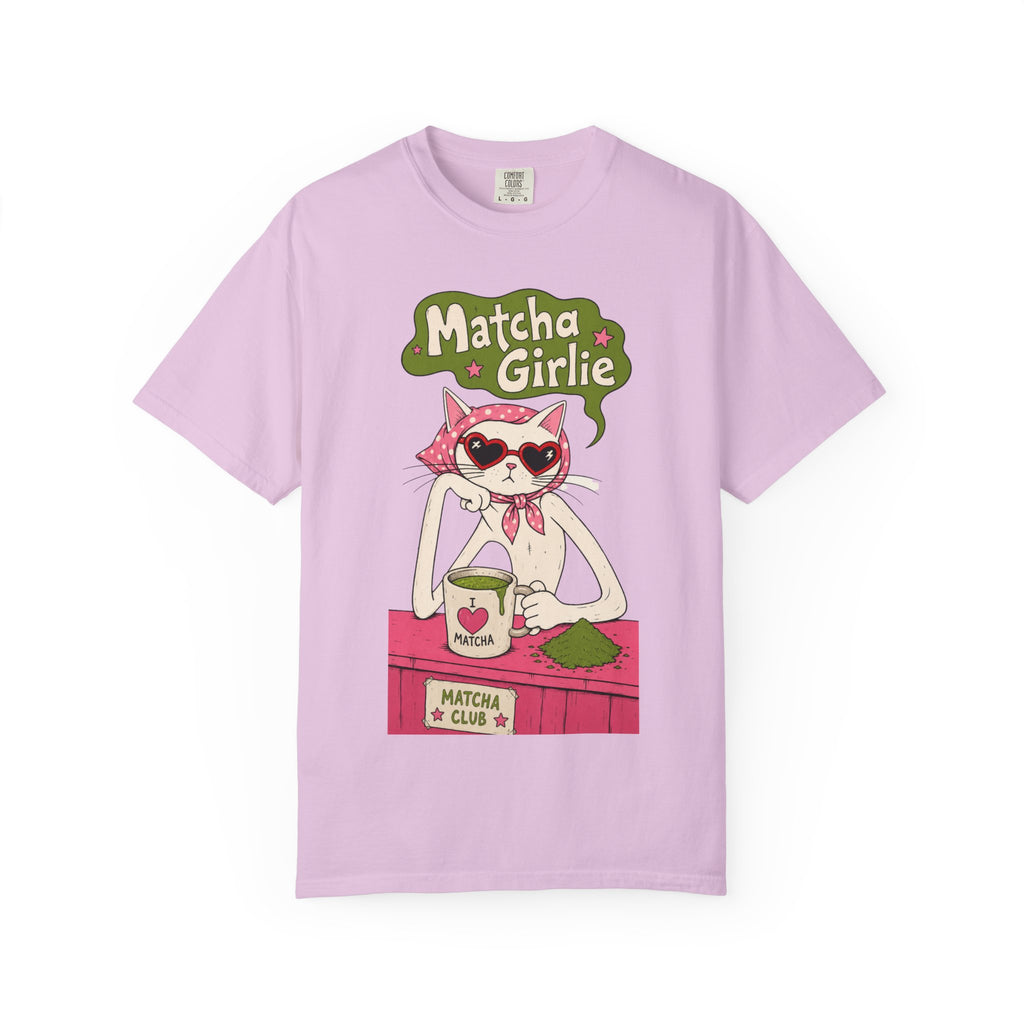 Matcha Girlie T-Shirt — Cute Cat Drinking Matcha Graphic Tee