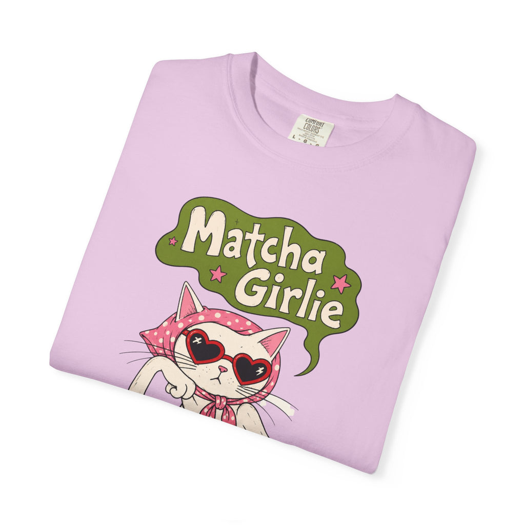 Matcha Girlie T-Shirt — Cute Cat Drinking Matcha Graphic Tee