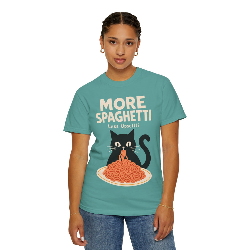 More Spaghetti Cat T‑Shirt — Cute Black Cat Eating Pasta Graphic Tee