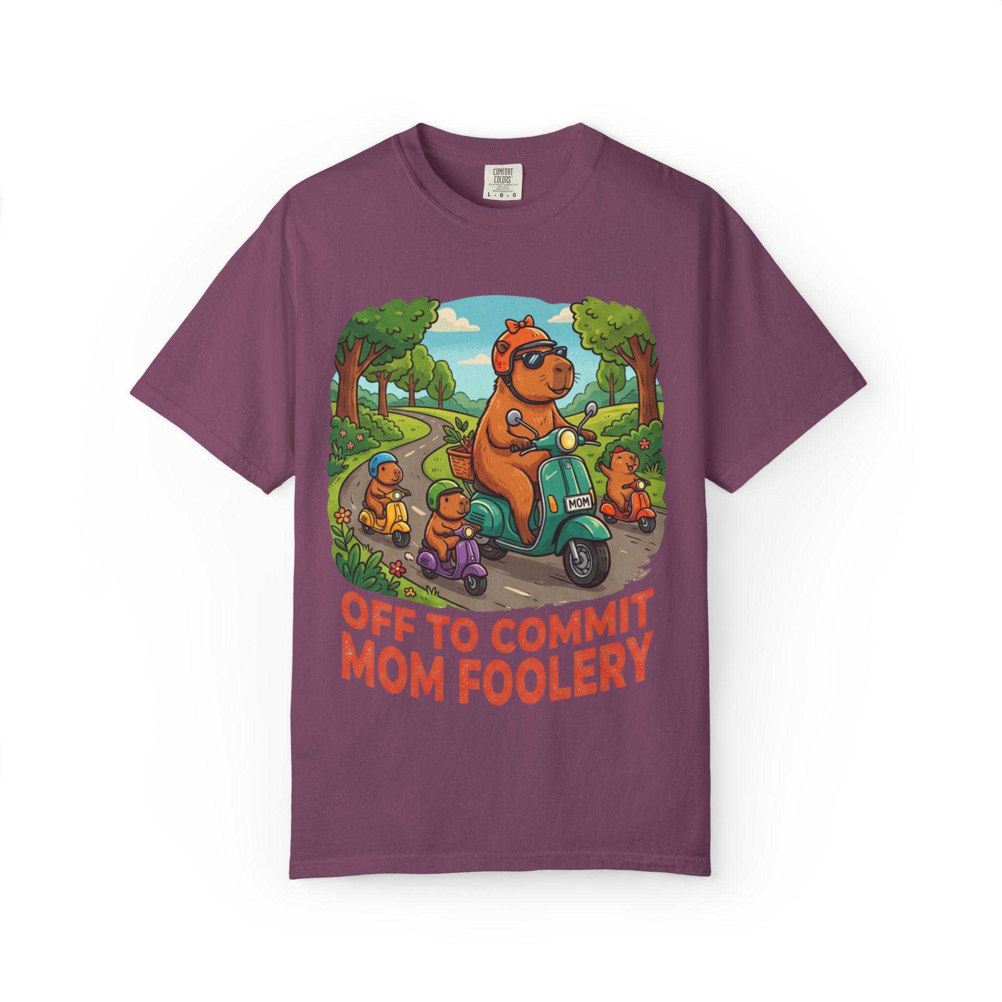 Mom Foolery Scooter Bear T-Shirt — "Off to Commit Mom Foolery" Graphic Tee