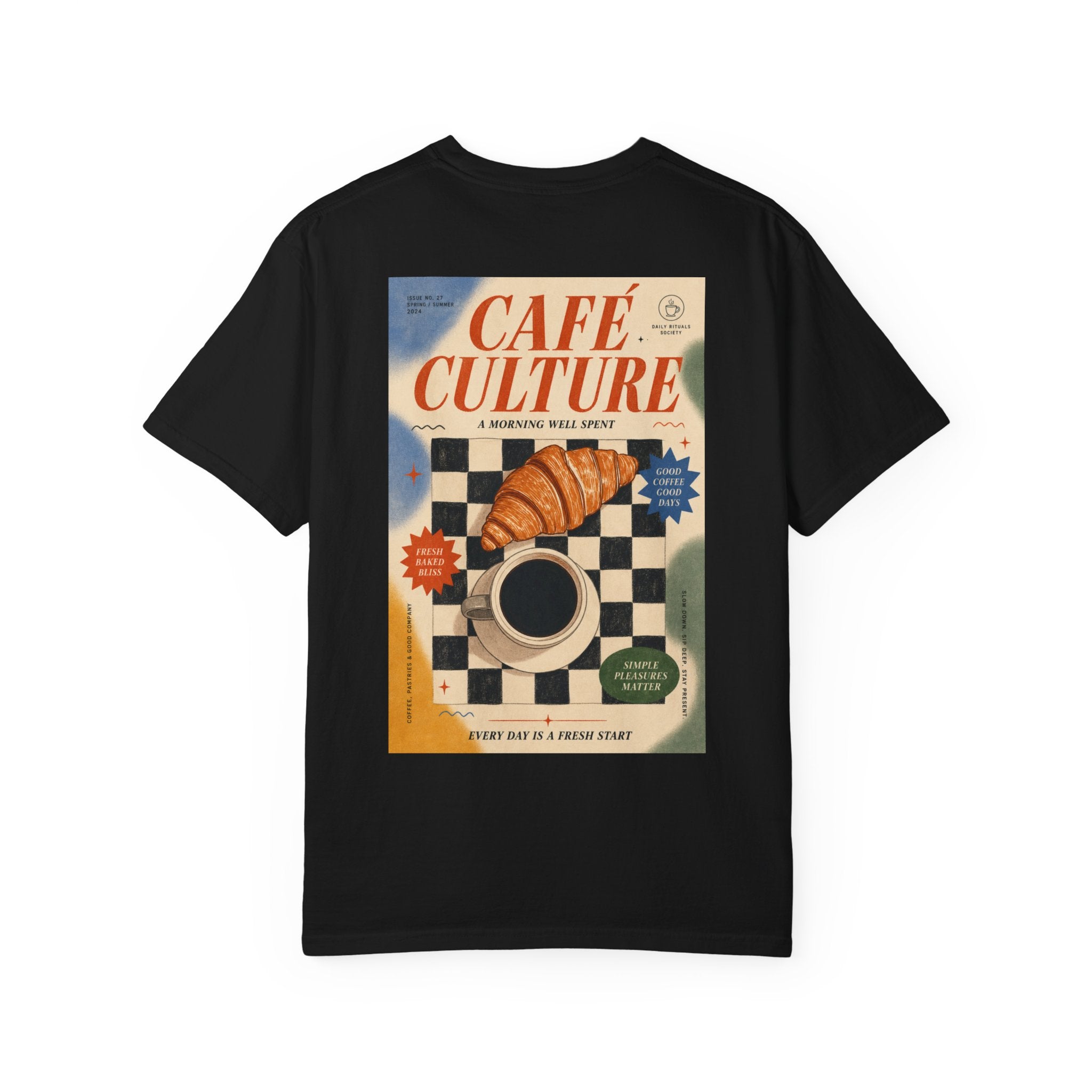 Cafe Culture T-Shirt — Retro Coffee & Croissant Vintage Poster Tee