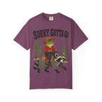 Sorry Gotta Go T-Shirt — Cowboy Frog Riding Raccoon (The Vibes Are Off)