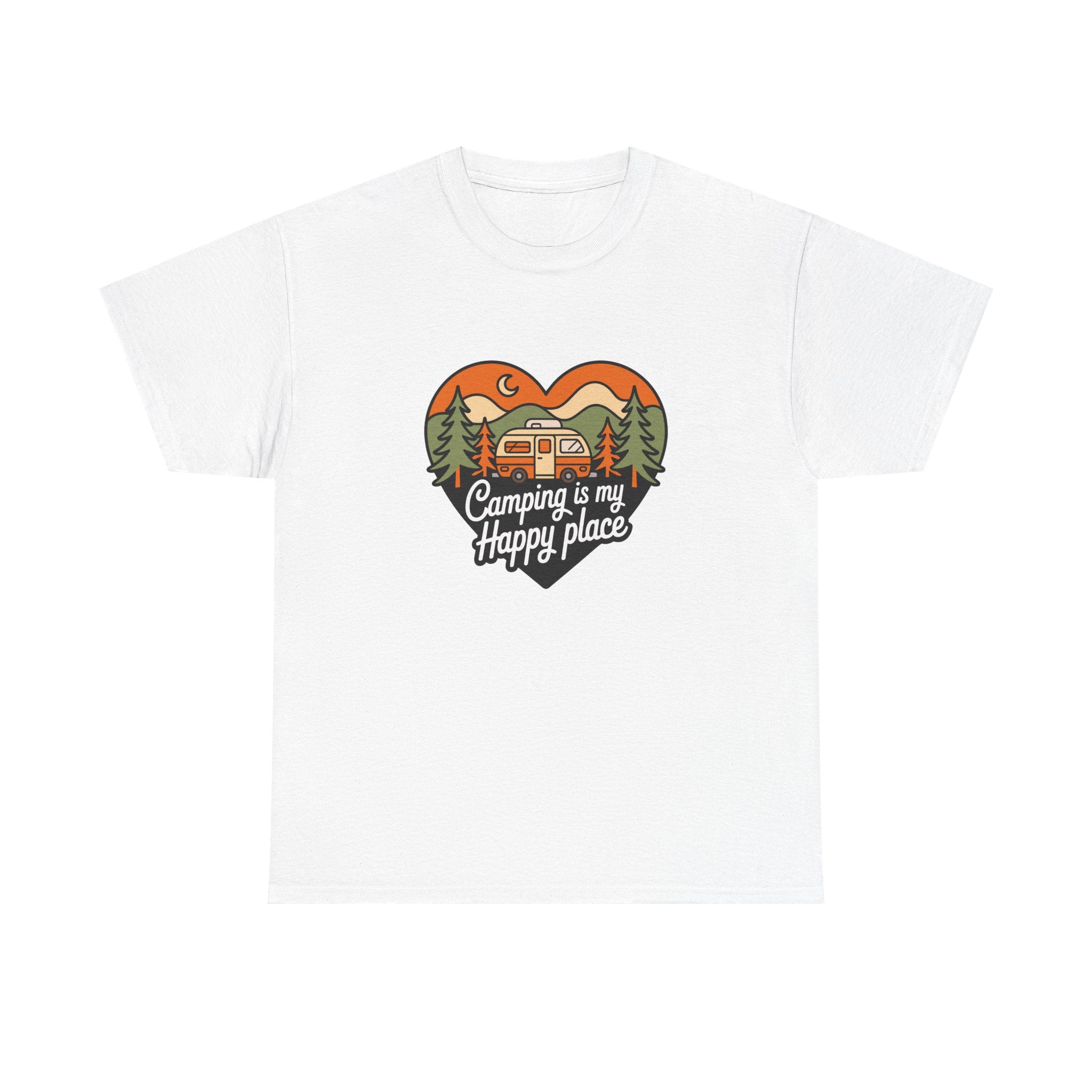 Camping Is My Happy Place T-Shirt — Heart Camper Graphic Tee for Outdoor Lovers