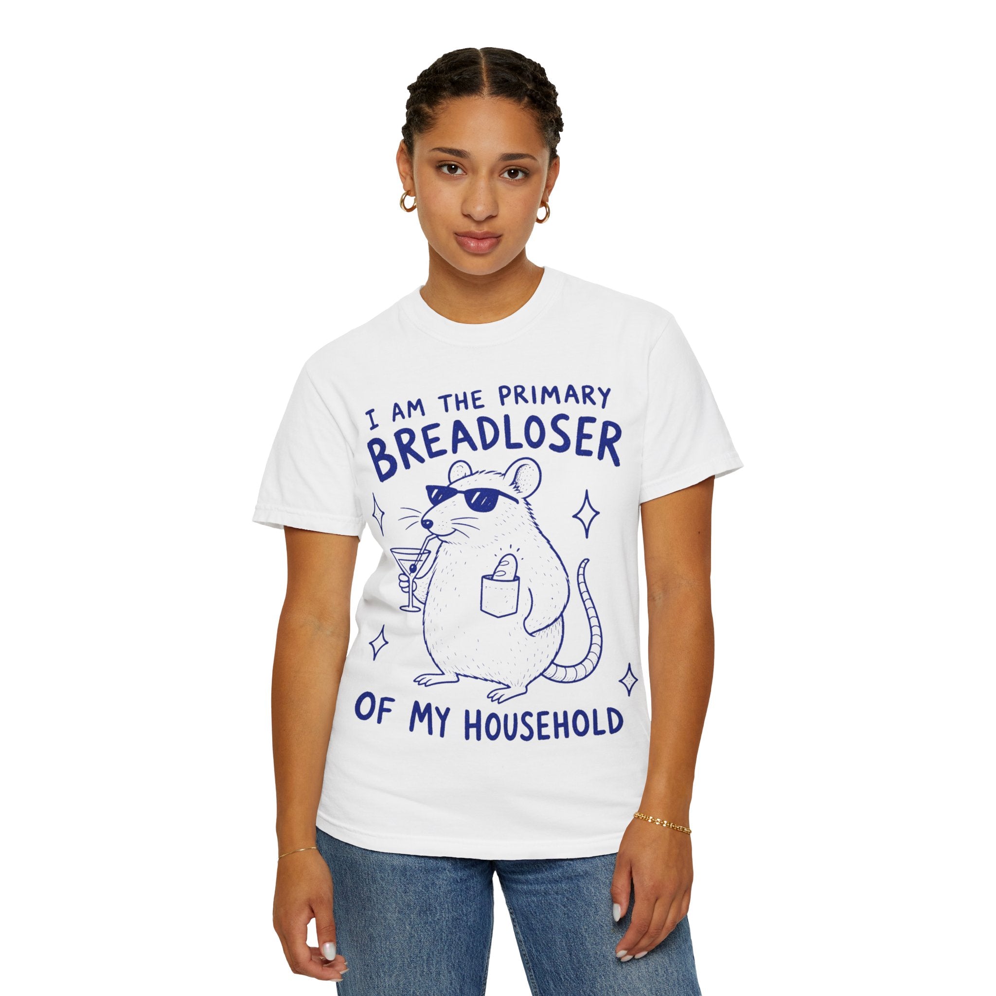 Breadloser T-Shirt — "I Am the Primary Breadloser of My Household" Cartoon Rat Tee