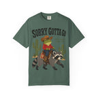 Sorry Gotta Go T-Shirt — Cowboy Frog Riding Raccoon (The Vibes Are Off)