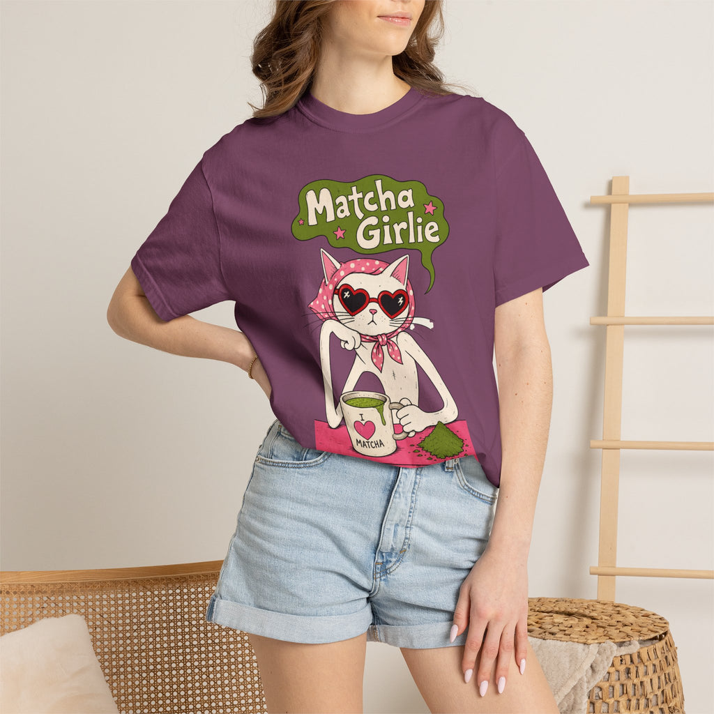 Matcha Girlie T-Shirt — Cute Cat Drinking Matcha Graphic Tee