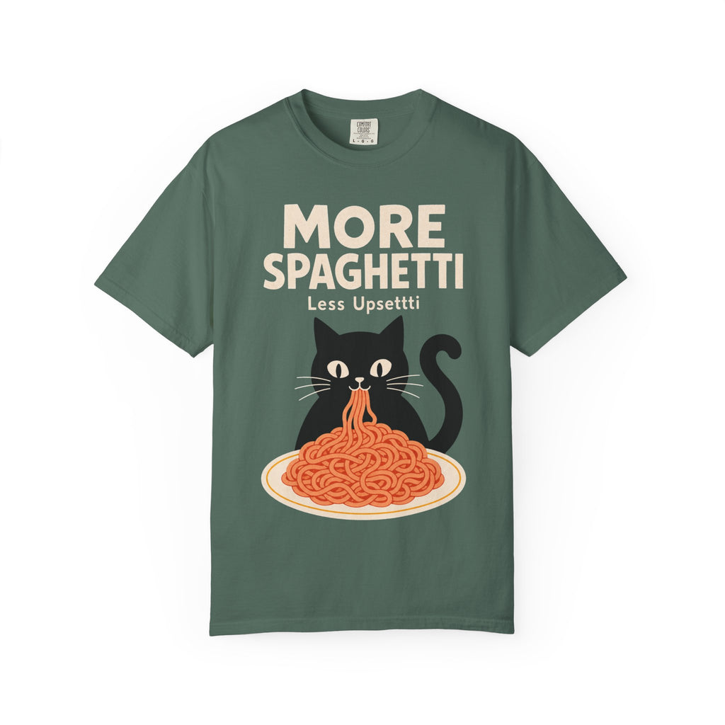 More Spaghetti Cat T‑Shirt — Cute Black Cat Eating Pasta Graphic Tee
