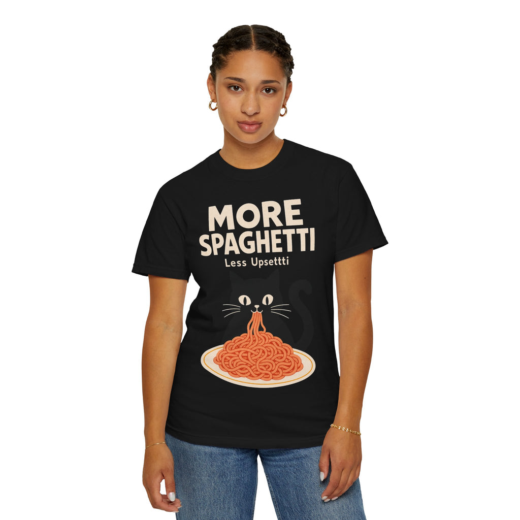 More Spaghetti Cat T‑Shirt — Cute Black Cat Eating Pasta Graphic Tee