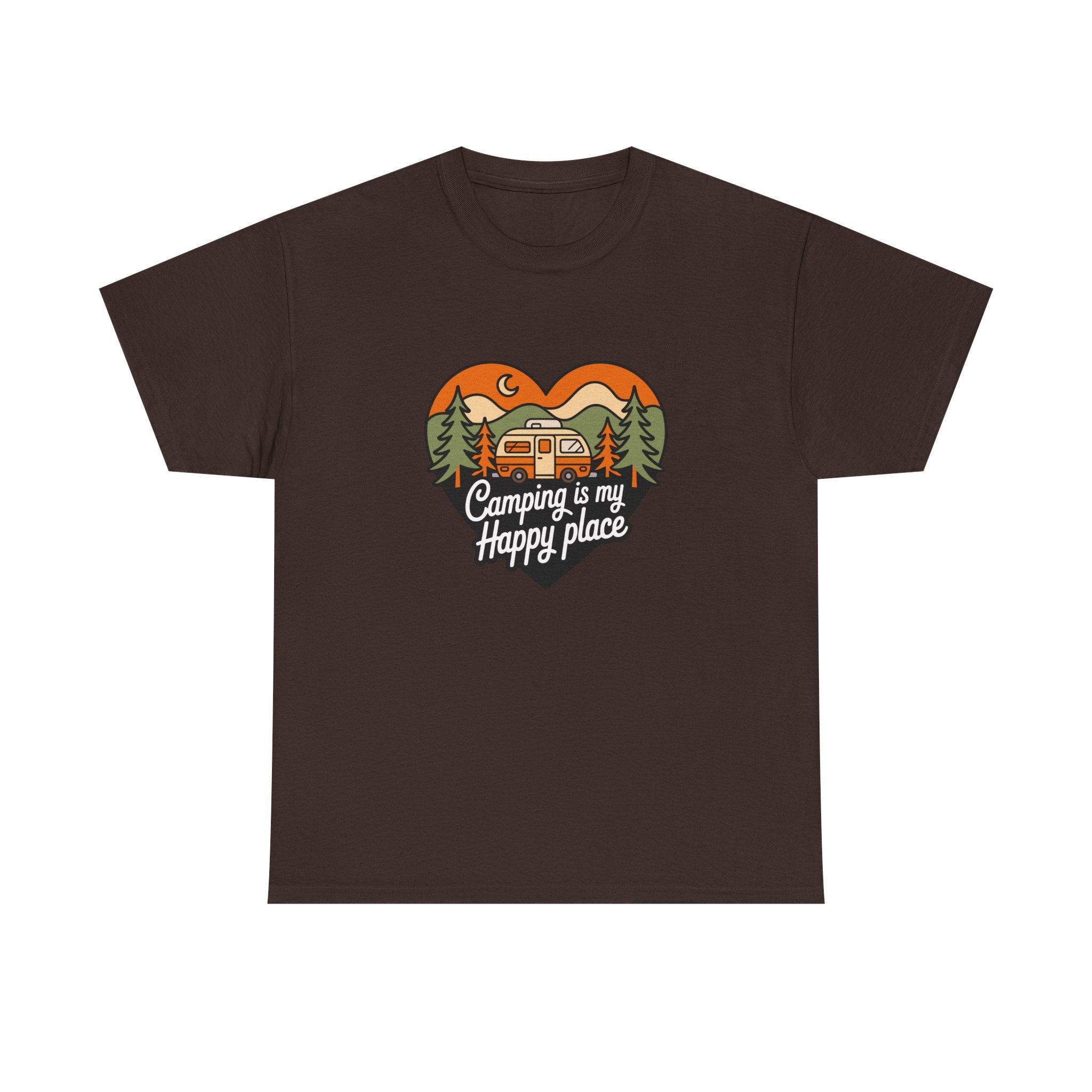 Camping Is My Happy Place T-Shirt — Heart Camper Graphic Tee for Outdoor Lovers