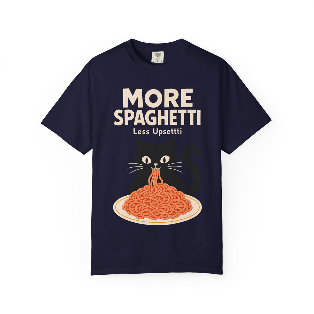 More Spaghetti Cat T‑Shirt — Cute Black Cat Eating Pasta Graphic Tee