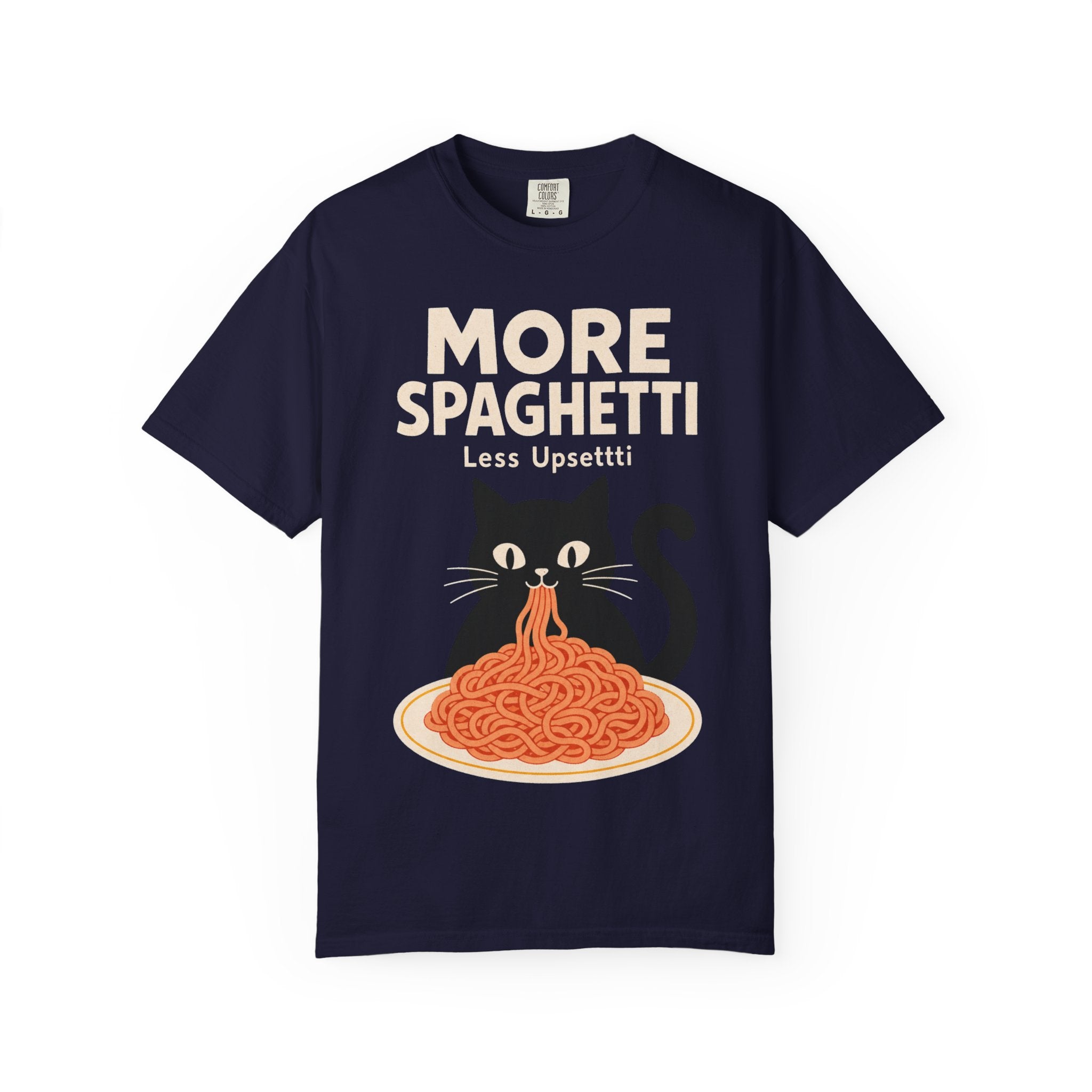 More Spaghetti Cat T‑Shirt — Cute Black Cat Eating Pasta Graphic Tee