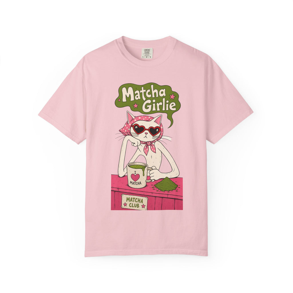 Matcha Girlie T-Shirt — Cute Cat Drinking Matcha Graphic Tee