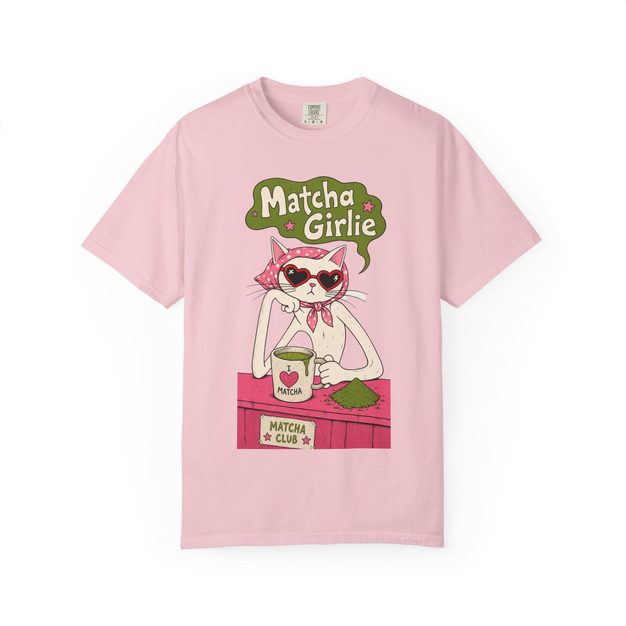 Matcha Girlie T-Shirt — Cute Cat Drinking Matcha Graphic Tee