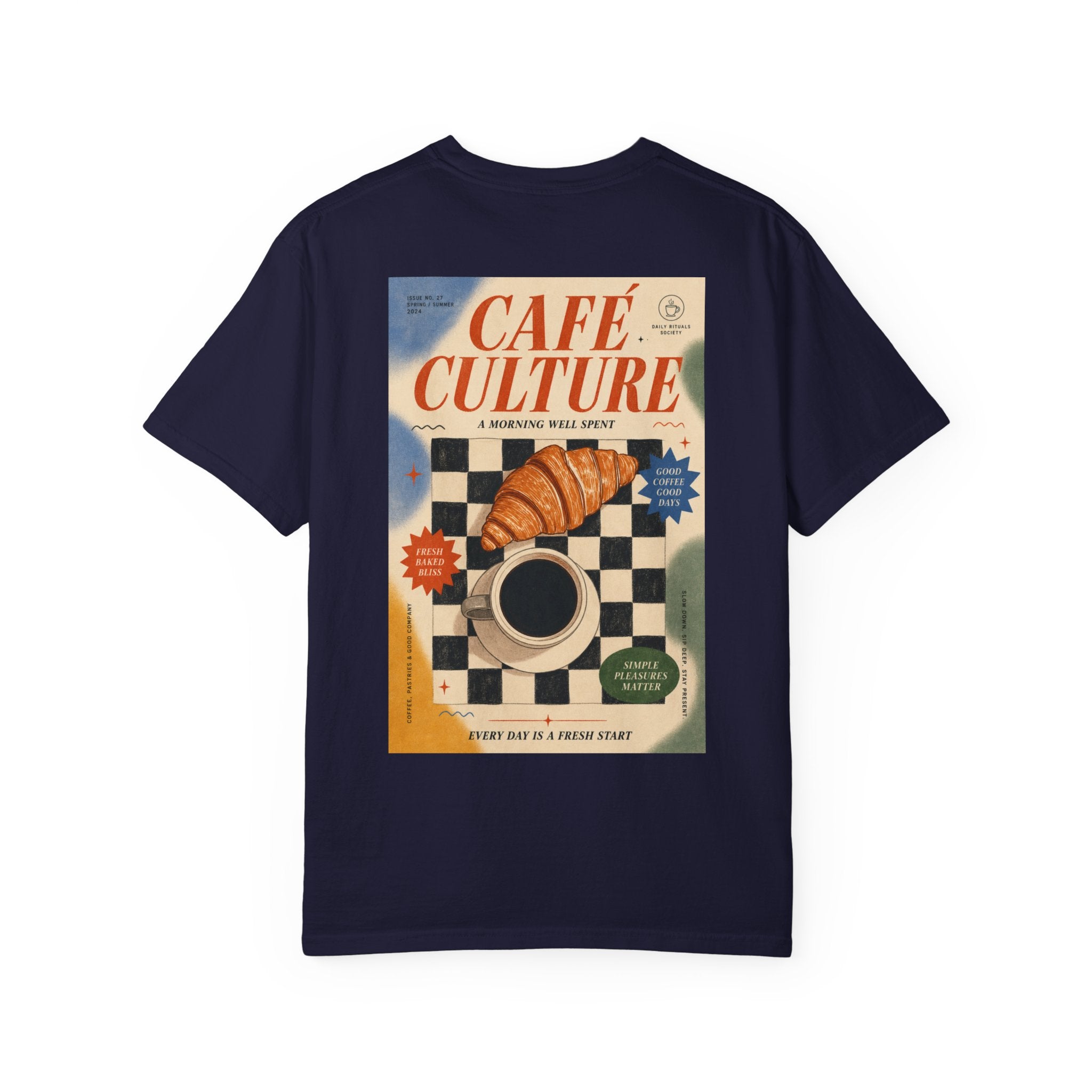 Cafe Culture T-Shirt — Retro Coffee & Croissant Vintage Poster Tee