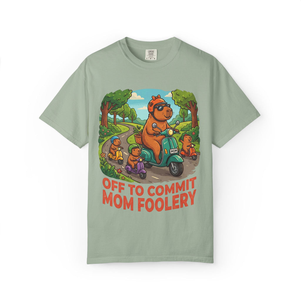 Mom Foolery Scooter Bear T-Shirt — "Off to Commit Mom Foolery" Graphic Tee