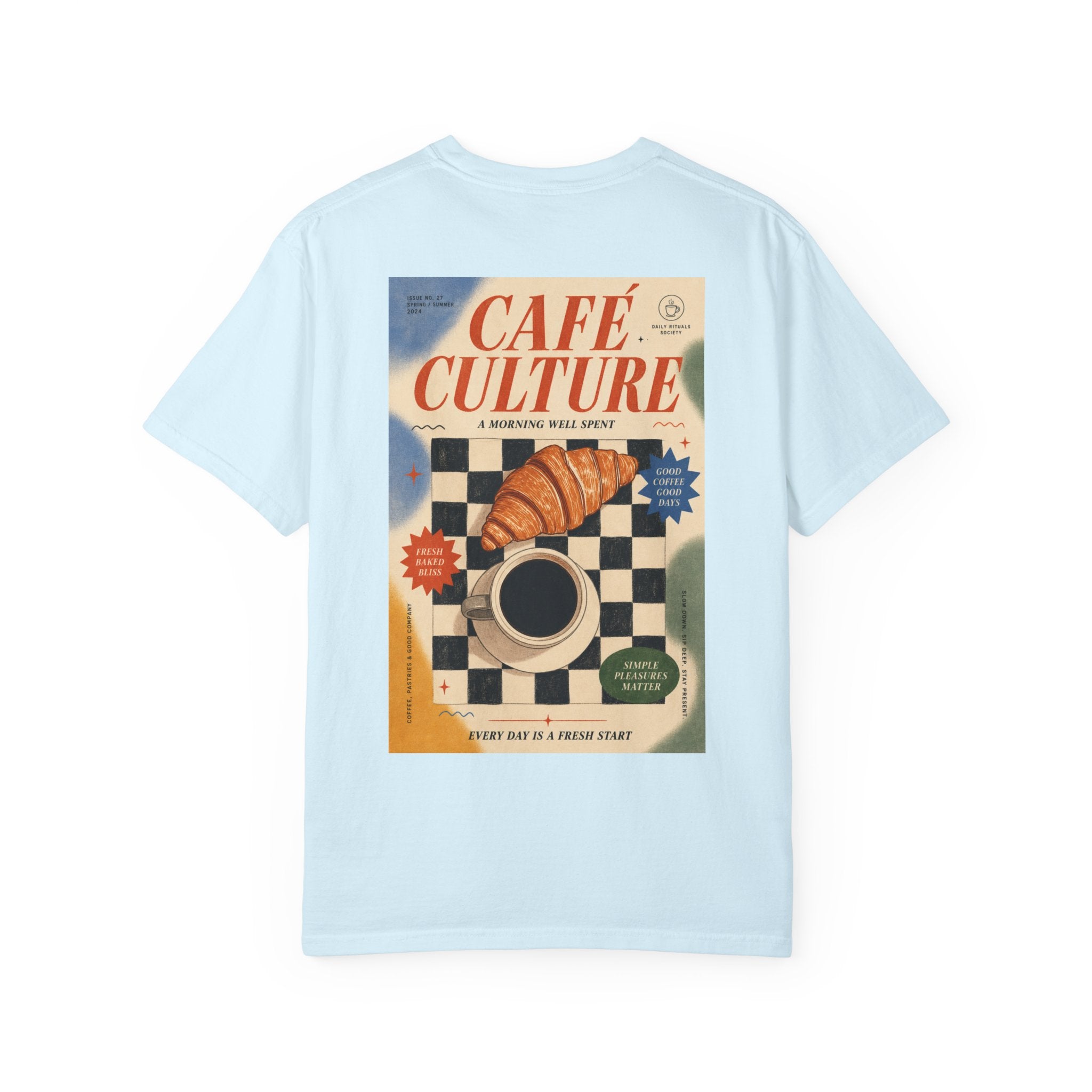 Cafe Culture T-Shirt — Retro Coffee & Croissant Vintage Poster Tee