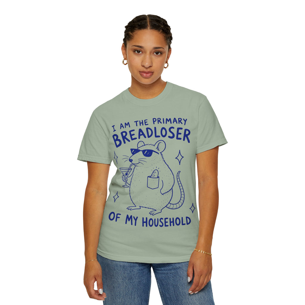 Breadloser T-Shirt — "I Am the Primary Breadloser of My Household" Cartoon Rat Tee