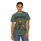Sorry Gotta Go T-Shirt — Cowboy Frog Riding Raccoon (The Vibes Are Off)