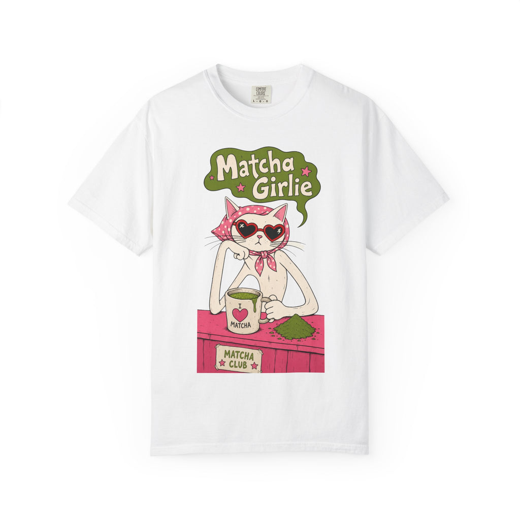Matcha Girlie T-Shirt — Cute Cat Drinking Matcha Graphic Tee
