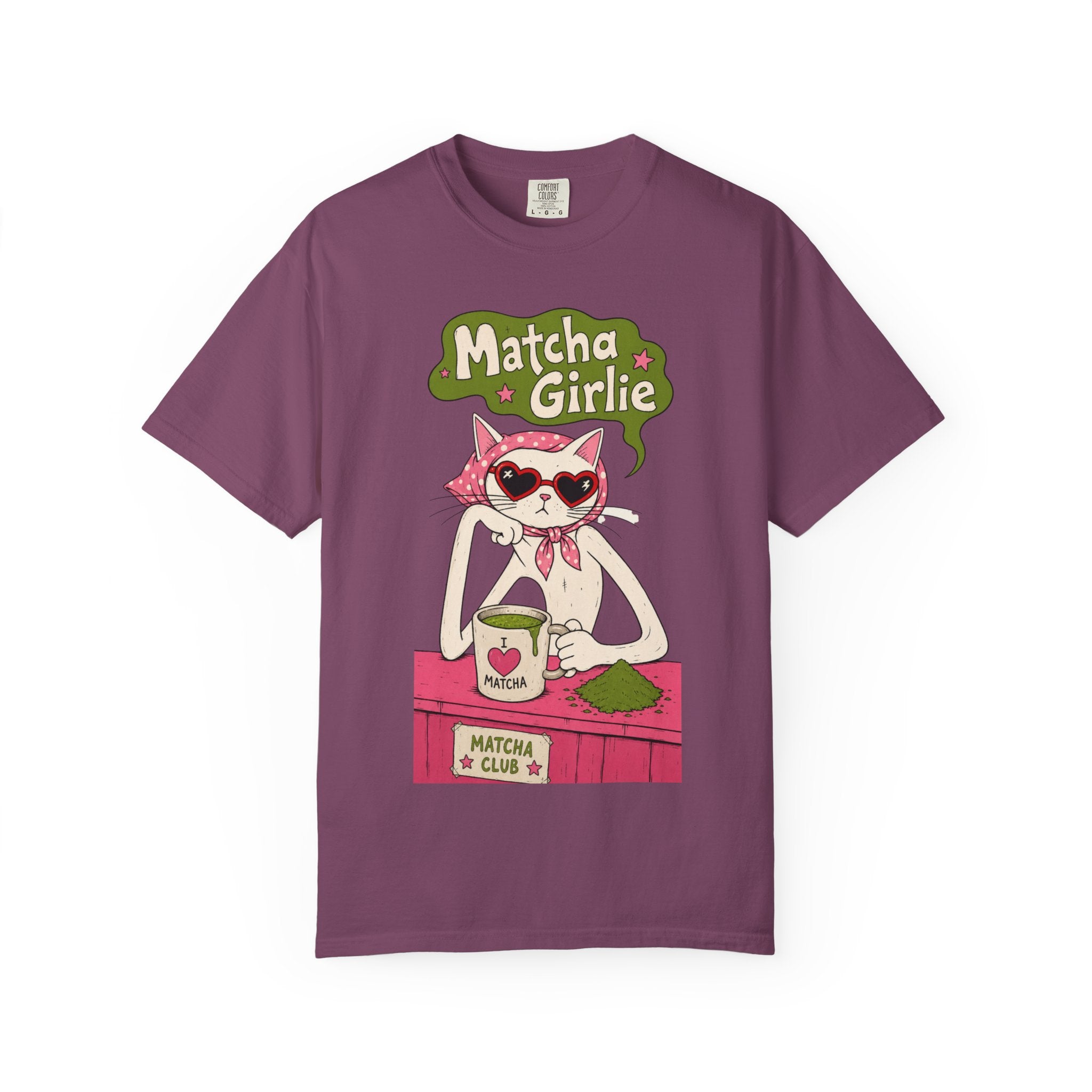 Matcha Girlie T-Shirt — Cute Cat Drinking Matcha Graphic Tee