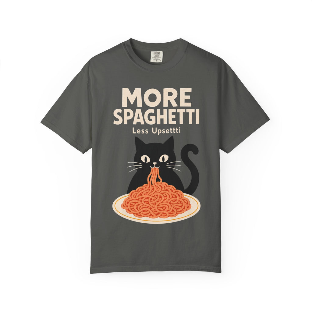 More Spaghetti Cat T‑Shirt — Cute Black Cat Eating Pasta Graphic Tee