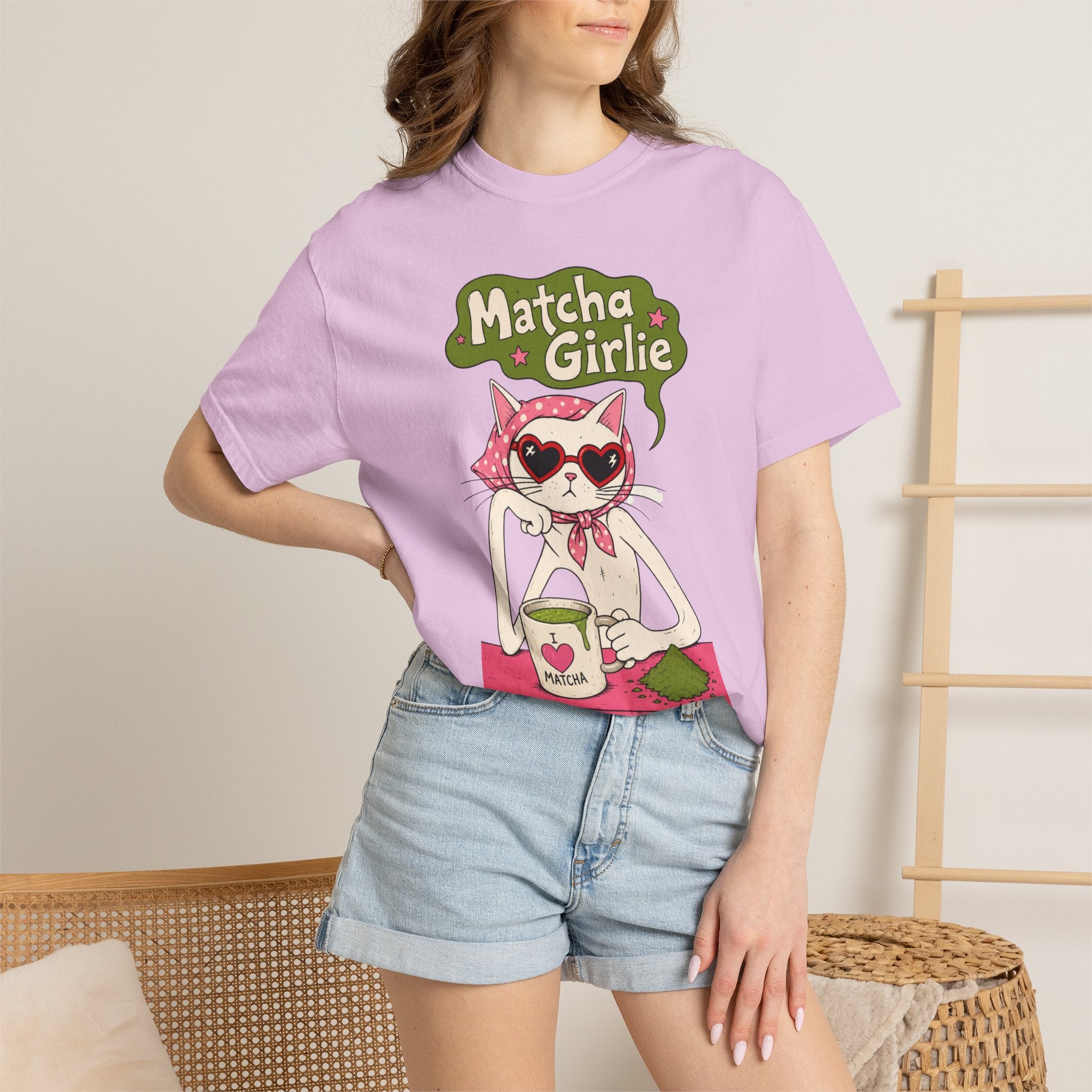 Matcha Girlie T-Shirt — Cute Cat Drinking Matcha Graphic Tee