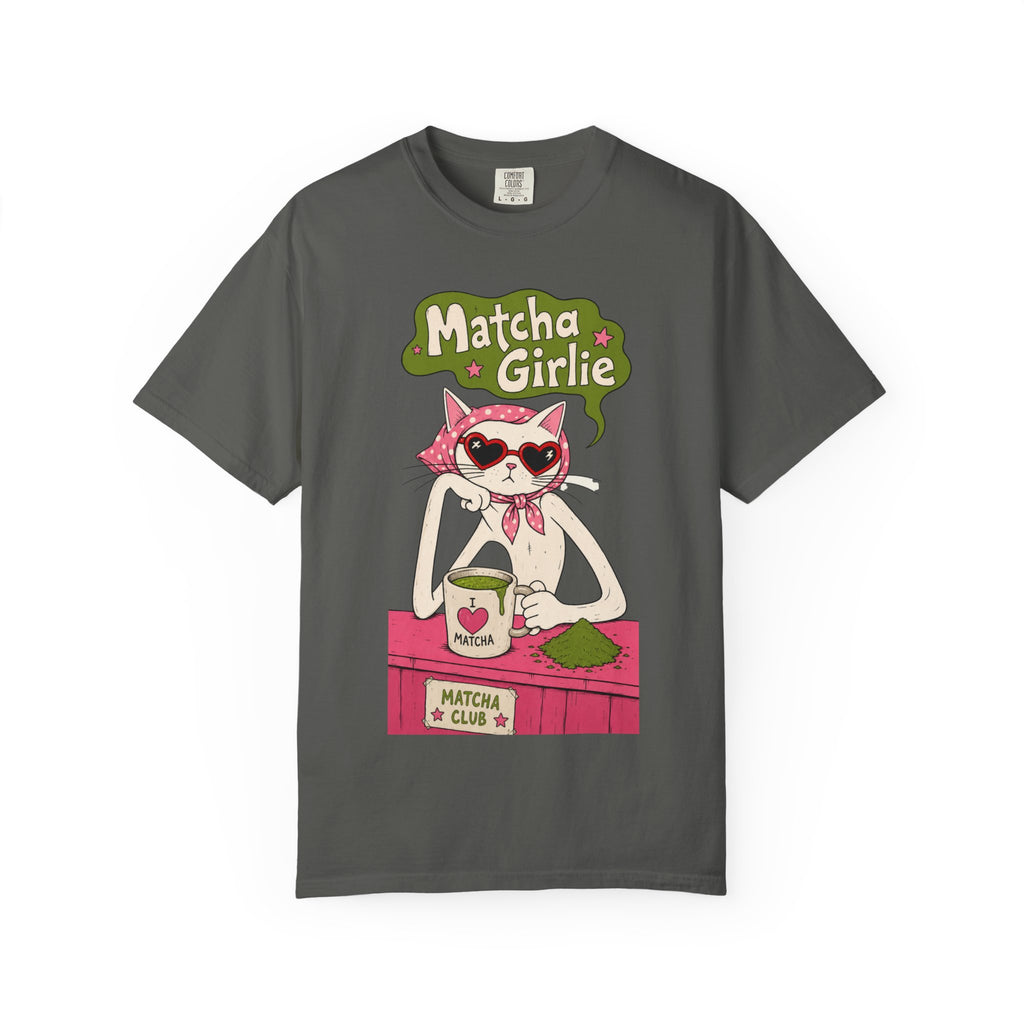 Matcha Girlie T-Shirt — Cute Cat Drinking Matcha Graphic Tee