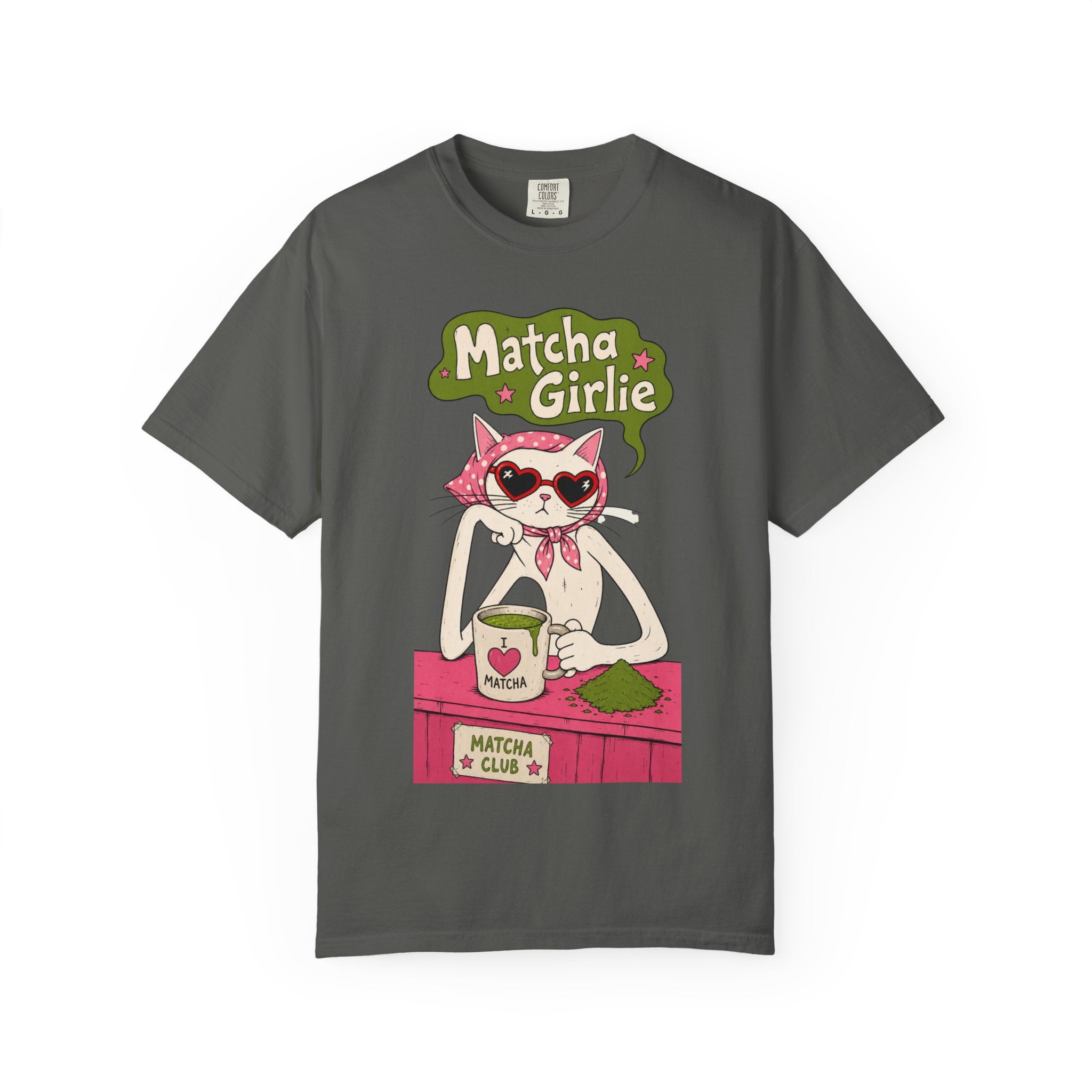 Matcha Girlie T-Shirt — Cute Cat Drinking Matcha Graphic Tee